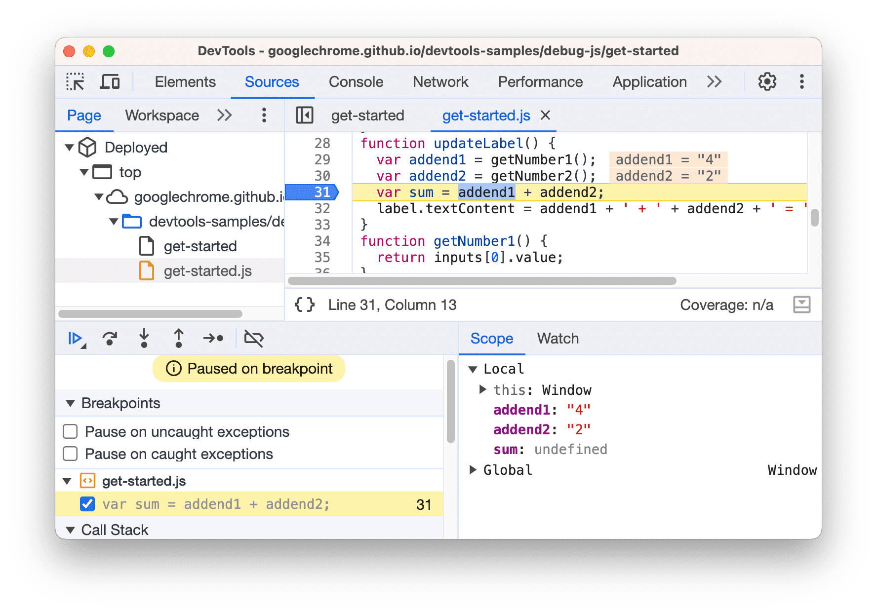 Sources debugger